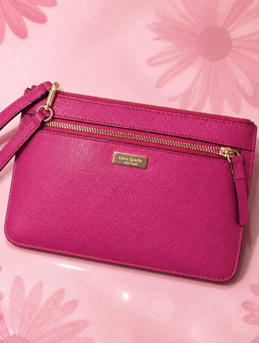 kate spade Hot Pink Saffiano Leather Wristlet Clutch